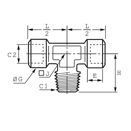 Racord T simetric, alama nichelata, filete interioare BSPP, exterior BSPT