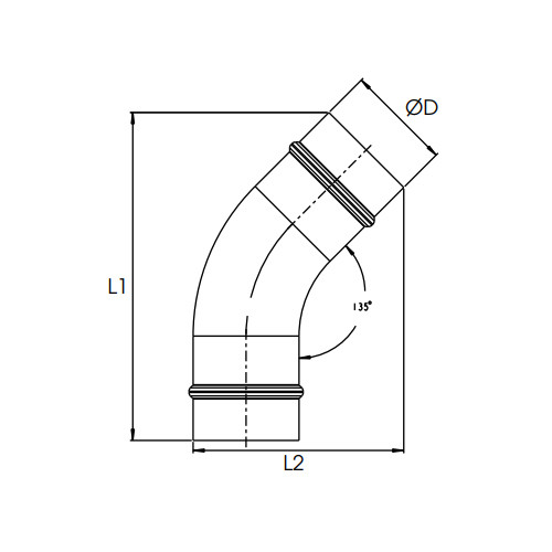 Racord L 45⁰ Transair gama inox, Ø42, Ø60, Ø76, Ø100