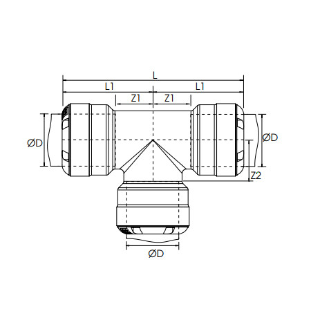 Racord T egal Transair gama inox, Ø22, Ø28