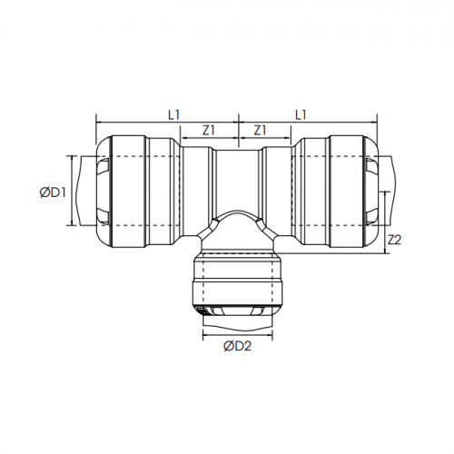 Racord T redus Transair gama inox, Ø22, Ø28