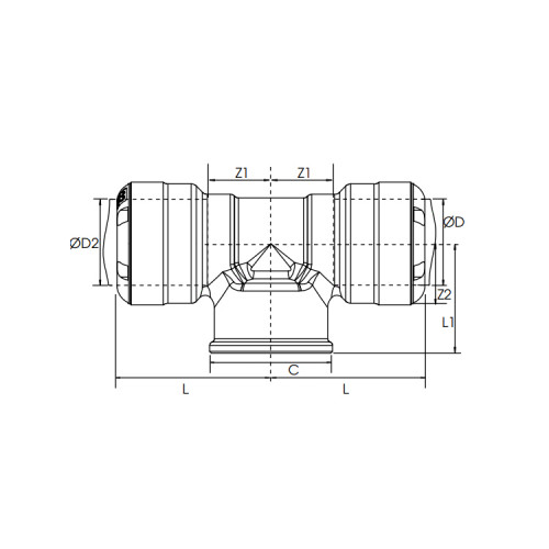 Racord T cu filet Transair gama inox, Ø22