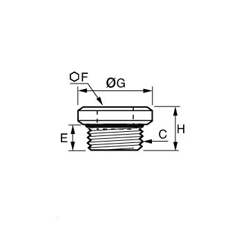 Dop hexagon interior si guler, alama nichelata, filet exterior BSPP si M5, garnitura de etansare