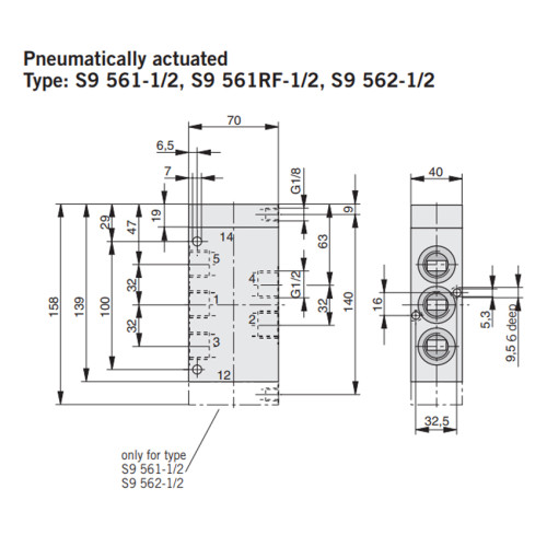 Valva 5/2, seria S9, actionare pneumatica, revenire cu arc