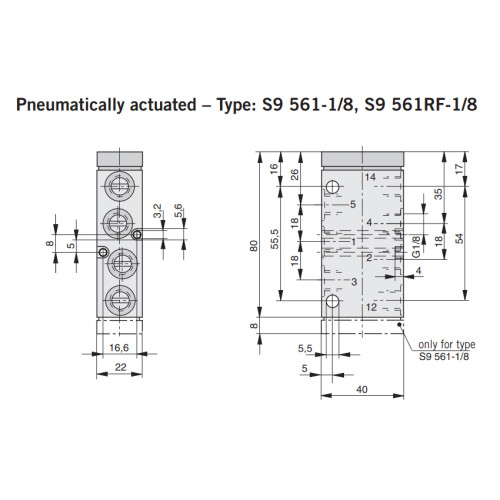 Valva 5/2, seria S9, dubla actionare pneumatica, piston diferential