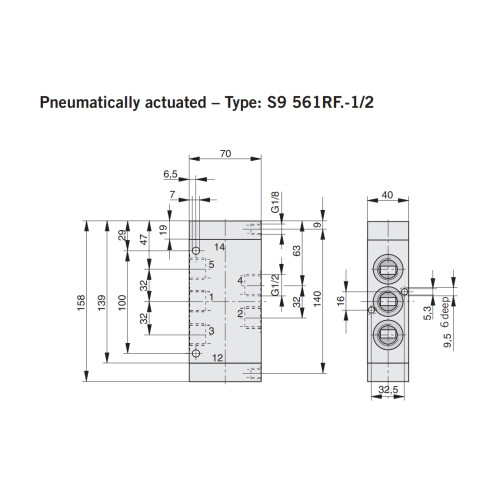 Valva 5/3, seria S9, actionare pneumatica, centru ventilat