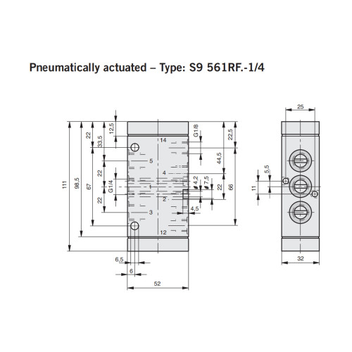 Valva 5/3, seria S9, actionare pneumatica, centru ventilat