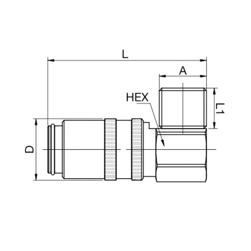 Cupla rapida mama, seria 10/11, cu racord L 90°, filet exterior