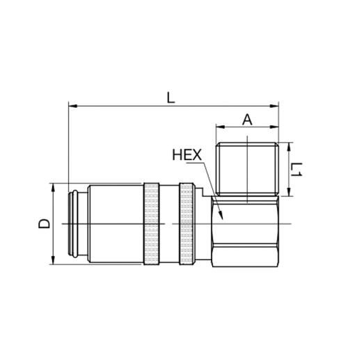 Cupla rapida mama, seria 10/11, cu racord L 90°, filet exterior