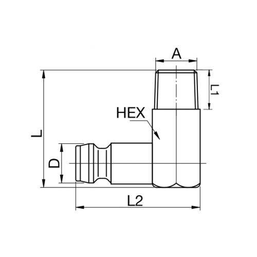 Cupla rapida tata, seria 10/11, cu racord L 90°, filet exterior