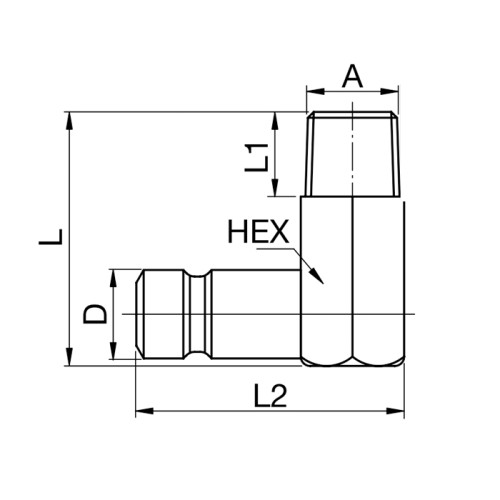 Cupla rapida tata, seria 86/87/88, cu racord L 90°, filet exterior