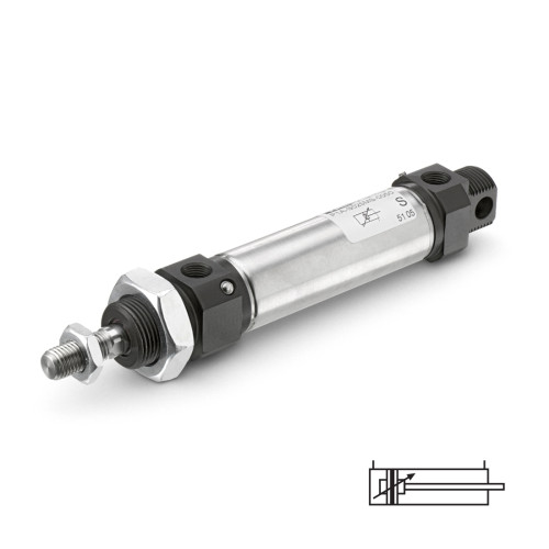 Cilindru pneumatic rotund ISO 6432, seria P1A, dubla actionare, amortizare reglabila
