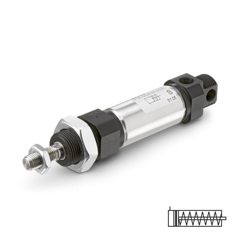 Cilindru pneumatic rotund ISO 6432, seria P1A, simpla actionare, tija retrasa