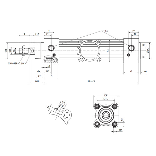 Cilindru pneumatic ISO 15552, Ø32, seria P1F