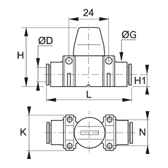 Mini robinet cu sfera, 2/2, racorduri push-in