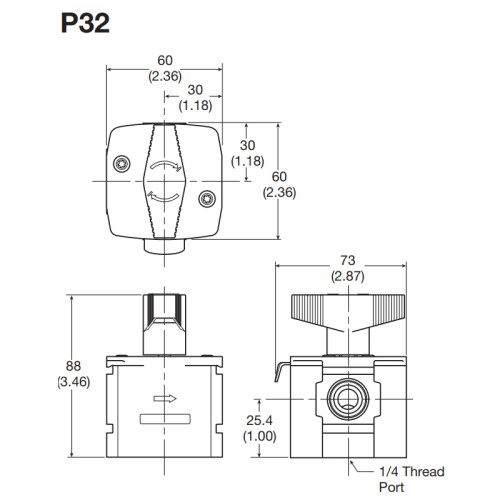 Valva shut-off 3/2 cu ventilare, actionare manuala, seria P32 Parker Global