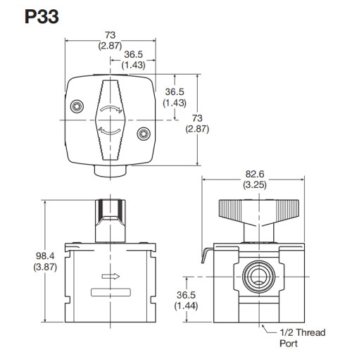 Valva shut-off 3/2 cu ventilare, actionare manuala, seria P33 Parker Global