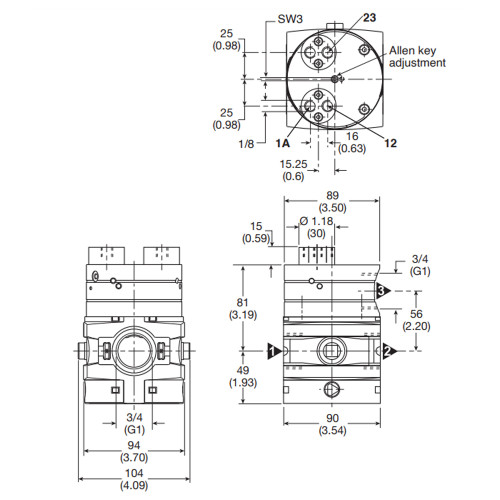 Valva soft start 3/2, cu ventilare, actionare electrica / pneumatica, seria P3Y Parker-Origa