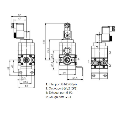 Valva soft start 3/2, cu ventilare, actionare electrica / pneumatica, seria P3X Parker-Origa