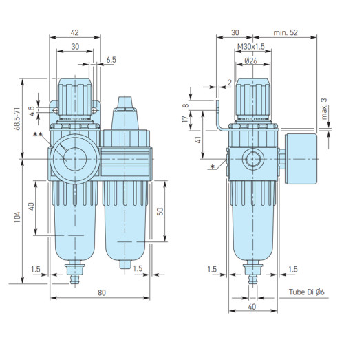 Grup preparare aer FRL compact, seria P3L Parker-Origa