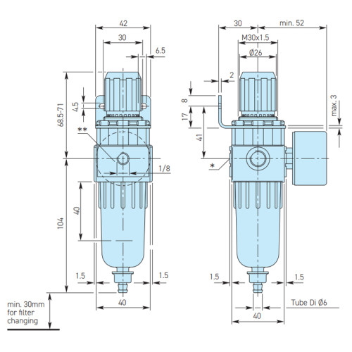 Filtru-regulator, seria P3L Parker-Origa