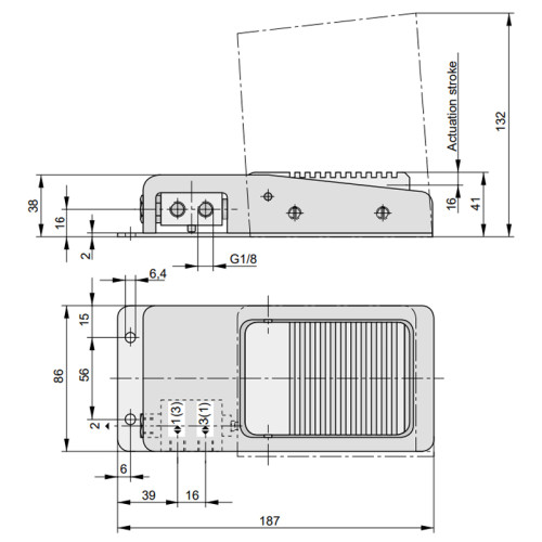 Pedala pneumatica 3/2, seria K9, simpla actionare, revenire cu arc