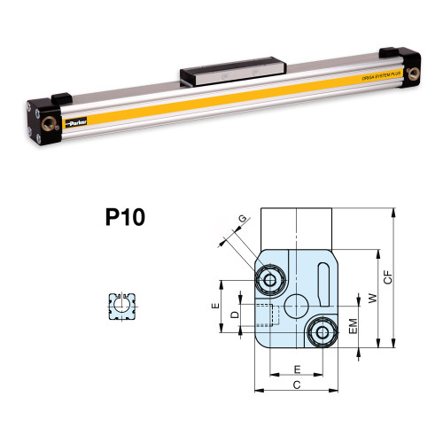 Cilindru pneumatic fara tija Parker ORIGA, Ø10, seria OSP-P