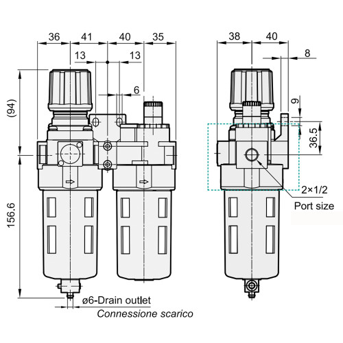 Grup preparare aer FRL compact, seria TU-FRL4