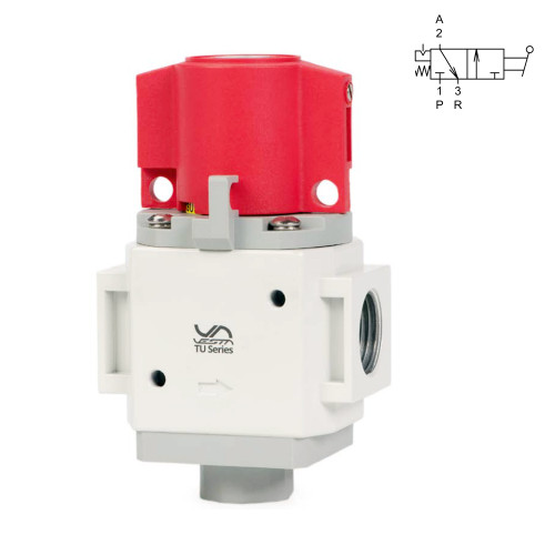 Valva shut-off 3/2 cu ventilare, actionare manuala, seria TU-VM4