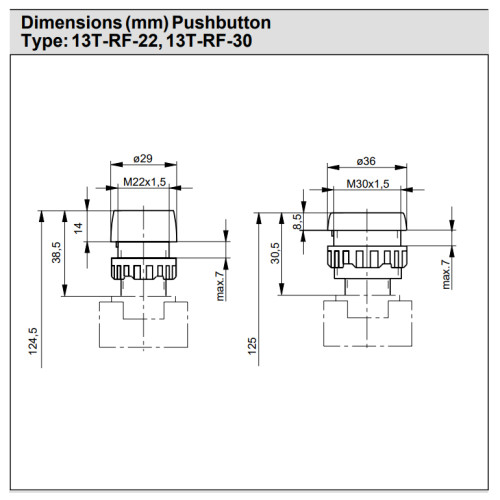 Buton plat, actionare prin apasare si revenire cu arc, Parker-Origa