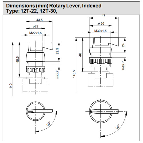 Buton selector rotativ prelungit cu 2 pozitii, cu indexare, Parker-Origa