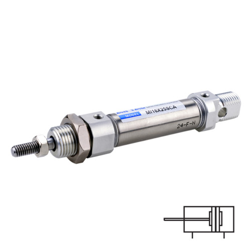 Cilindru pneumatic rotund ISO 6432, seria MI Ø10, dubla actionare, amortizare fixa
