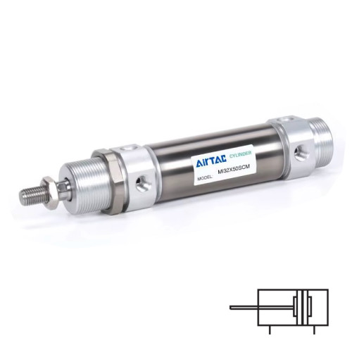 Cilindru pneumatic rotund ISO 6432, seria MI Ø32, dubla actionare, amortizare fixa