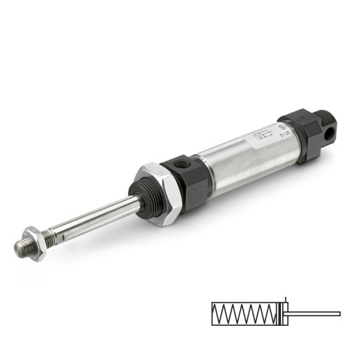 Cilindru pneumatic rotund ISO 6432 Parker, seria P1A Ø25, simpla actionare, tija extinsa