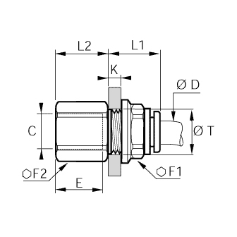 Racord rapid drept panou, filet NPT