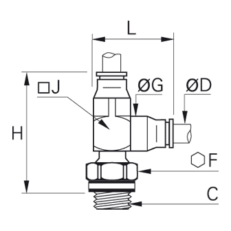 Racord rapid T asimetric, filet exterior M3 si M5