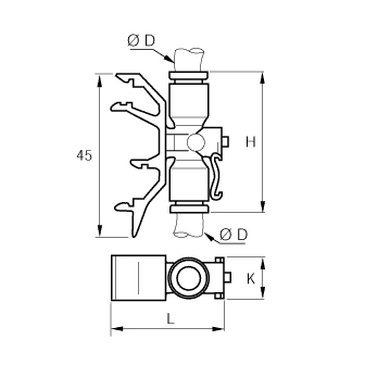 Conector rapid pentru sina DIN, buton de test, pentru 2 tuburi