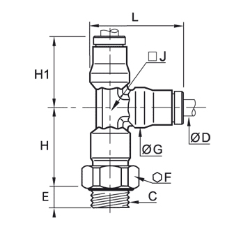 Racord rapid T asimetric, filet exterior BSPP sau metric