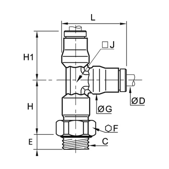 Racord rapid T asimetric, alama cu continut redus de plumb, filet exterior BSPP sau metric