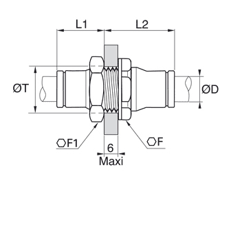 Racord rapid drept, inox, trecere panou