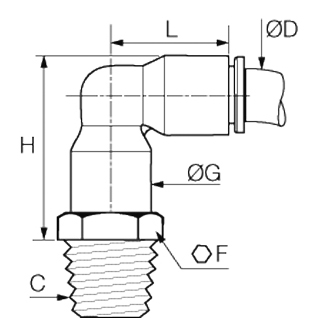 Racord rapid L orientabil, Liquifit, filet exterior NPT, tub in inch