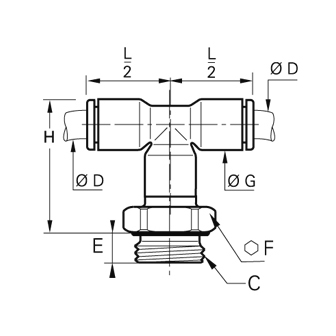 Racord rapid T simetric, LF6800 alama nichelata FDA, filet exterior BSPP