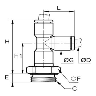 Racord rapid T asimetric, LF6900 inox 316L, filet exterior BSPP