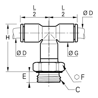 Racord rapid T simetric, LF6900 inox 316L, filet exterior BSPP