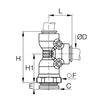 Racord T asimetric, Prestomatic 3, filet exterior metric