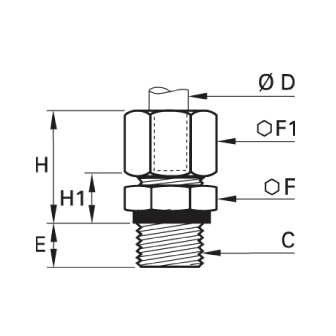 Racord drept alama, filet exterior metric