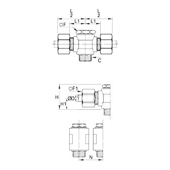 Racord banjo T, alama, garnituri bi-material