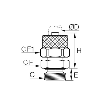 Racord drept, alama nichelata, filet exterior metric