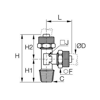 Racord T asimetric, alama nichelata, filet exterior BSPT