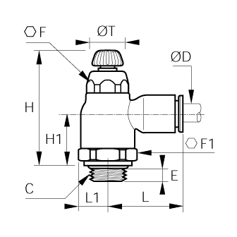 Regulator compact de debit la evacuare, filet BSPP