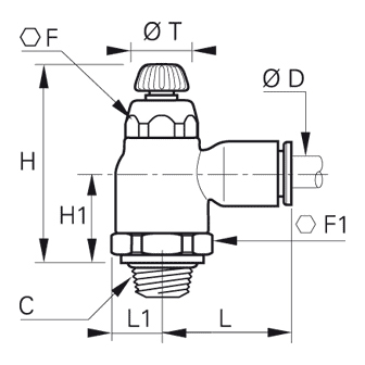 Regulator compact de debit la evacuare, filet BSPT sau NPT